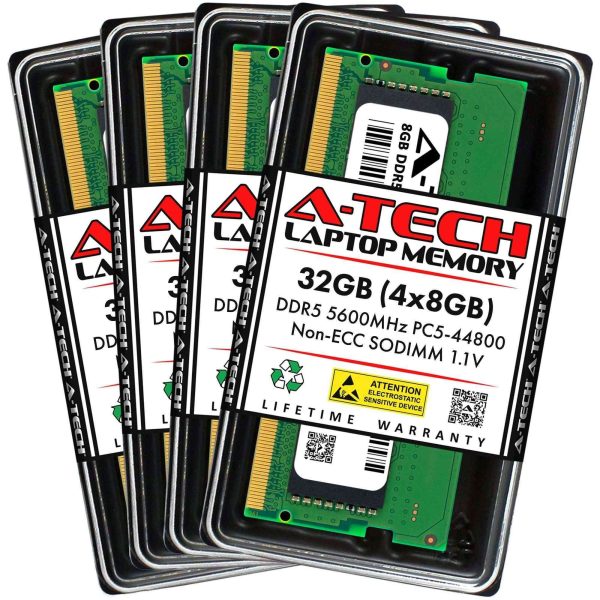 A-Tech 8GB DDR5 5600MHz SODIMM PC5-44800 Non-ECC Unbuffered CL46 1.1V 262-Pin SO-DIMM Laptop Notebook Computer RAM Memory Upgrade Module - 32GB (4 x 8GB),DDR5 5600 (PC5 44800),46
