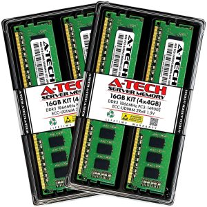 A-Tech 4GB 2Rx8 PC3-14900E DDR3 1866 MHz ECC UDIMM 1.5V ECC Unbuffered DIMM 240-Pin Dual Rank x8 Server & Workstation RAM Memory Upgrade Module - 16GB (4 x 4GB)