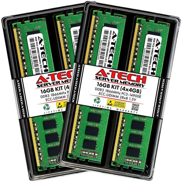 A-Tech 4GB 2Rx8 PC3-14900E DDR3 1866 MHz ECC UDIMM 1.5V ECC Unbuffered DIMM 240-Pin Dual Rank x8 Server & Workstation RAM Memory Upgrade Module - 16GB (4 x 4GB)