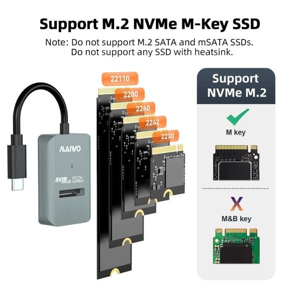 MAIWO M.2 NVMe 10 Gbps SSD Enclosure, USB 3.2 Gen 2 to NVMe PCI-E M.2 SSD Docking Station, Support UASP for NVMe SSD Size 2230/2242/2260/2280(up to 4TB)