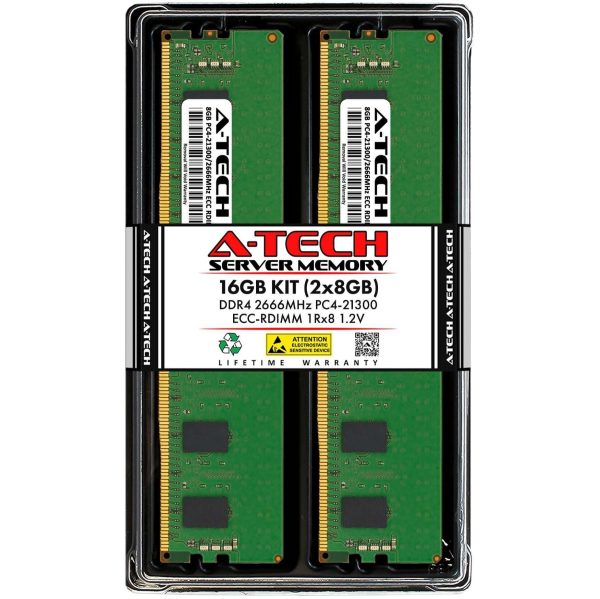 A-Tech 16GB (2x8GB) 1Rx8 PC4-21300R DDR4 2666 MHz ECC RDIMM Registered DIMM 288-Pin Single Rank x8 Server & Workstation RAM Memory Upgrade Kit