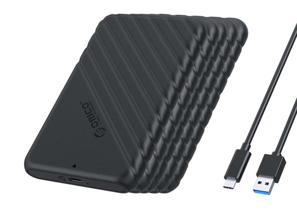 ORICO 2.5 inch External Hard Drive Enclosure USB3.0 to SATAIII 5Gbps HDD SSD Storage Case for 7mm 9.5mm SATA HDD SSD Max 6TB Support UASP protocols and TRIM - Black,USB Type C,5 Packs