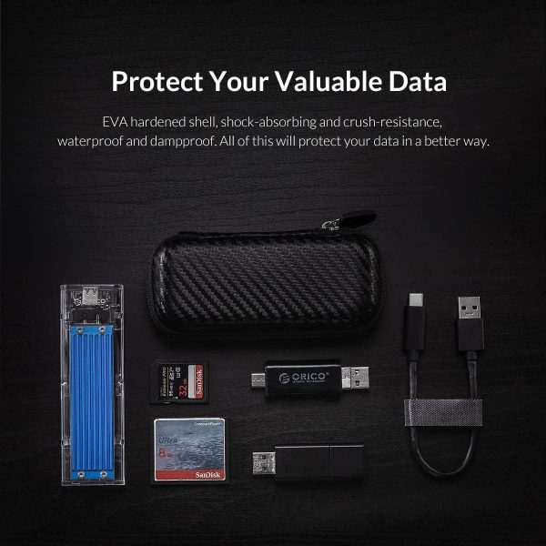 ORICO Portable Solid State Drive Case for M.2 NVMe/SATA SSD Enclosure, Shockproof EVA Carrying Case for SD Memory Cards, Charger, Data Cable,Earphone and More-M2PH01