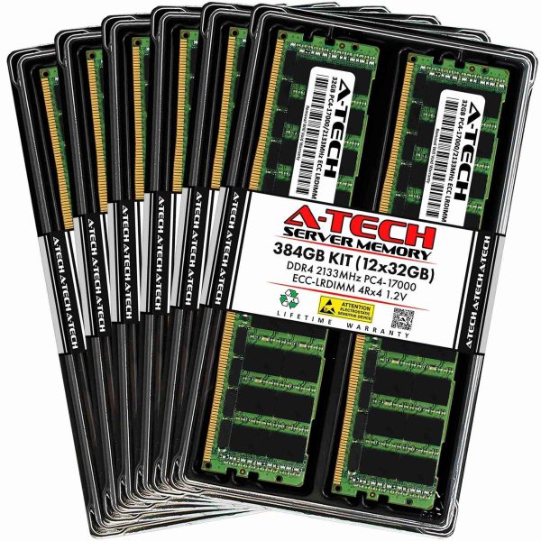 128GB (2x64GB) RAM for Dell PowerEdge R430, R530, R630, R630 XL, R730, R730 XL, R730xd, R730xd XL, R830, R930 | 13th Gen. Rack Servers | DDR4 2133MHz ECC LRDIMM PC4-17000 4Rx4 Load Reduced Memory Kit - 384GB (12 x 32GB),DDR4 2133 (PC4 17000)
