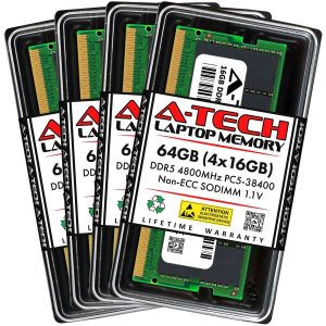 A-Tech 8GB DDR5 5600MHz SODIMM PC5-44800 Non-ECC Unbuffered CL46 1.1V 262-Pin SO-DIMM Laptop Notebook Computer RAM Memory Upgrade Module - 64GB (4 x 16GB),DDR5 4800 (PC4 38400),40