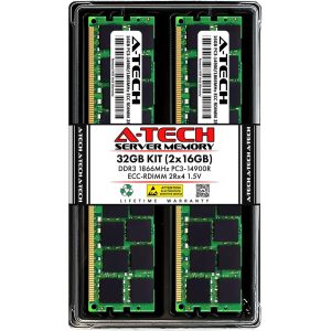 A-Tech 128GB (8x16GB) 2Rx4 PC3-14900R DDR3 1866 MHz ECC RDIMM 1.5V Registered DIMM 240-Pin Dual Rank x4 Server & Workstation RAM Memory Upgrade Kit - 32GB (2 x 16GB)