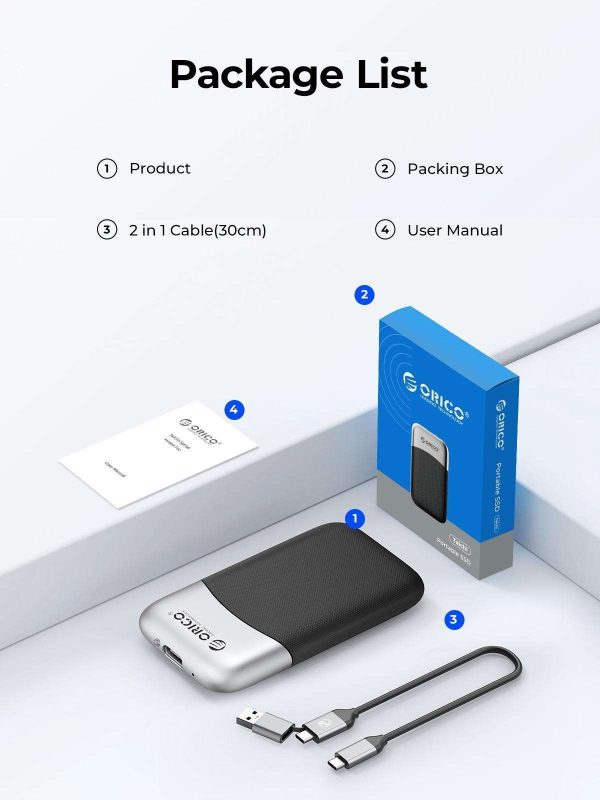 ORICO Taichi Portable SSD 1TB External Solid State Drive USB C PSSD 500MB/s with 2 in 1 Cable