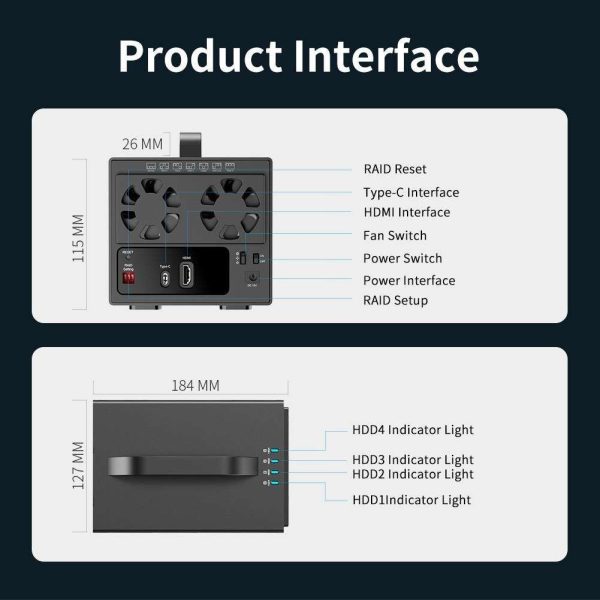 MAIWO 4 Bay RAID Enclosure for 3.5 inch SATA Hard Drive with Two Fans, Support UASP HD-MI 4K HDTV, 64TB USB3.1 Type-C 5Gbps Speed, RAID 0/1/3/5/10 Clone Large Normal