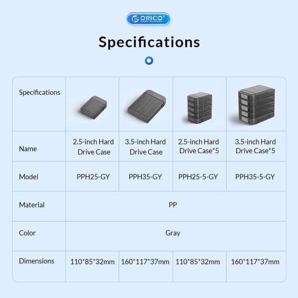 ORICO 2.5" HDD Storage Case Multi-Bay Storage 2.5 inch HDD Protection Box for Hard Drive with label Design Moisture proof - 5 Packs