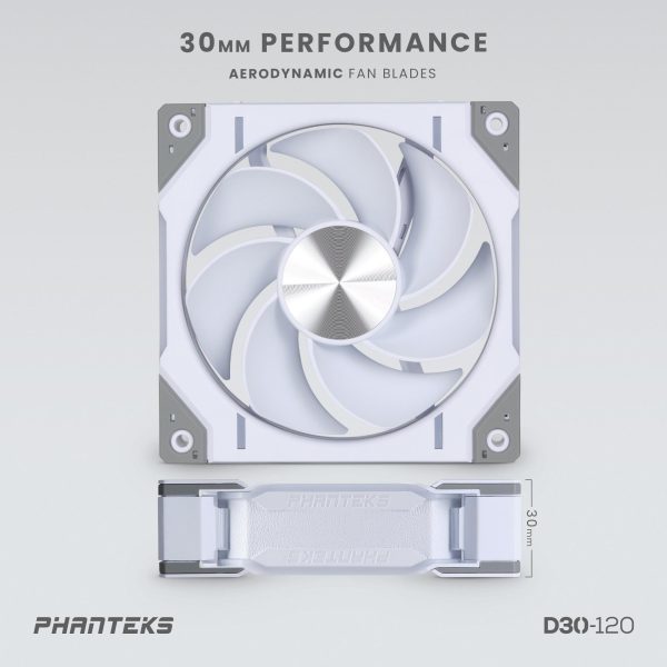 Phanteks D30-120 DRGB PWM FAN, Reverse Airflow Model, Premium D-RGB Performance Fan, ARGB/DRGB lighting, Daisy-chain Fan Linking system, White