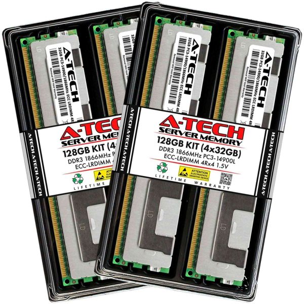 A-Tech 128GB (4x32GB) 4Rx4 PC3-14900L DDR3 1866 MHz ECC LRDIMM 1.5V Load Reduced DIMM 240-Pin Quad Rank x4 Server RAM Memory Upgrade Kit