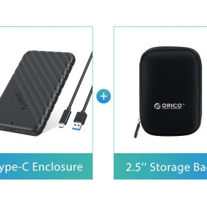 ORICO 2.5 inch External Hard Drive Enclosure USB3.0 to SATAIII 5Gbps HDD SSD Storage Case for 7mm 9.5mm SATA HDD SSD Max 6TB Support UASP protocols and TRIM - Black,USB Type C,With Cover