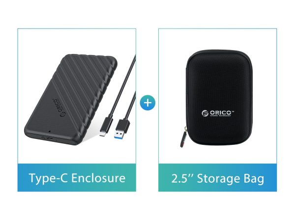 ORICO 2.5 inch External Hard Drive Enclosure USB3.0 to SATAIII 5Gbps HDD SSD Storage Case for 7mm 9.5mm SATA HDD SSD Max 6TB Support UASP protocols and TRIM - Black,USB Type C,With Cover
