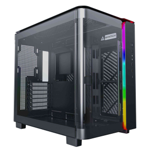MONTECH, KING 95 PRO Dual-Chamber ATX Mid-Tower PC Gaming Case, High-Airflow, Toolless Panels, Sturdy Curved Tempered Glass Front, Six ARGB PWM Fan Pre-installed with Fan Hub, White - KING 95 (Black)