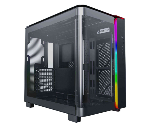 MONTECH, KING 95 PRO Dual-Chamber ATX Mid-Tower PC Gaming Case, High-Airflow, Toolless Panels, Sturdy Curved Tempered Glass Front, Six ARGB PWM Fan Pre-installed with Fan Hub, White - KING 95 (Black)