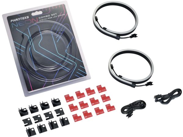 Phanteks NEON Digital-RGB LED Strip Combo Set – 2x 400mm Smooth lighting strip, full color range, flexible mounting, White - Combo Set