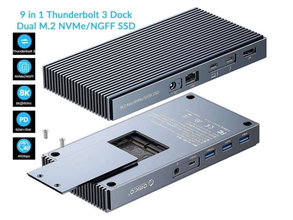 ORICO M.2 NVMe Cloner Dual-Bay NVMe Docking Station USB C to NVMe SSD Enclosure Aluminum M.2 Duplicator Offline Clone for PCIe M-Key SSDs Max 8TB Tool Free-M2P2 - No,Without Clone,M.2 NVME SSD,2 Bay + 9-in-1 Dock (Thunderbolt 3)