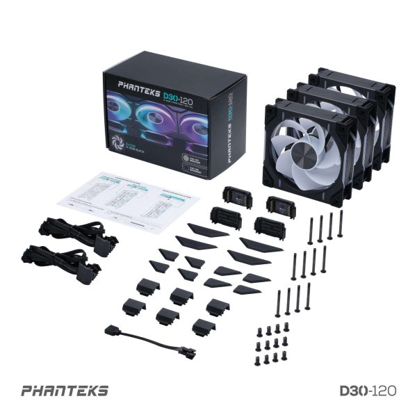 Phanteks D30-120 DRGB PWM FAN 3Pack, Reverse Airflow Model, Premium D-RGB Performance Fans, Halos lighting Effect, ARGB/DRGB lighting, Daisy-chain Fan Linking system, Black, 3Pack