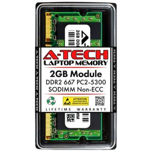 A-Tech 8GB (2x4GB) DDR2 800MHz SODIMM PC2-6400 Non-ECC Unbuffered CL6 1.8V 200-Pin SO-DIMM Laptop Notebook Computer RAM Memory Upgrade Kit - 2GB,DDR2 667 (PC2 5300),5