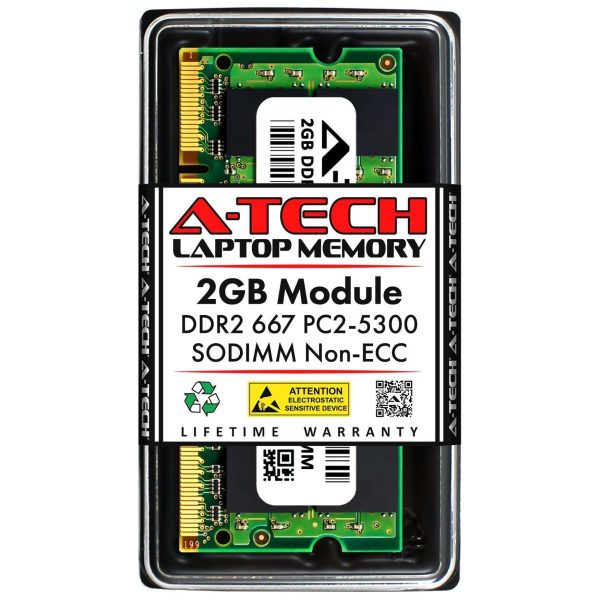 A-Tech 8GB (2x4GB) DDR2 800MHz SODIMM PC2-6400 Non-ECC Unbuffered CL6 1.8V 200-Pin SO-DIMM Laptop Notebook Computer RAM Memory Upgrade Kit - 2GB,DDR2 667 (PC2 5300),5