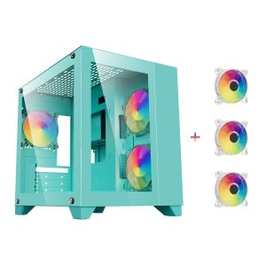 DIYPC Micro ATX Tower Black - ARGB-Q3 V2 (Green)