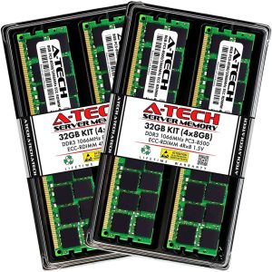 A-Tech 32GB (4x8GB) 4Rx8 PC3-8500R DDR3 1066 MHz ECC RDIMM 1.5V Registered DIMM 240-Pin Quad Rank x8 Server & Workstation RAM Memory Upgrade Kit