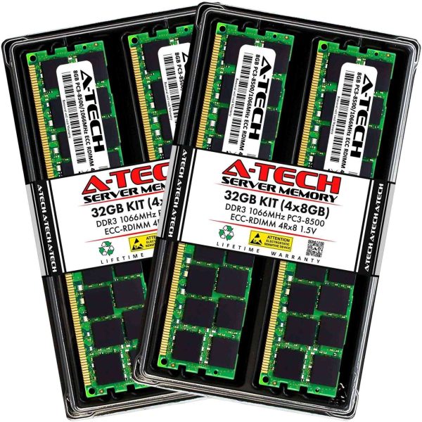 A-Tech 32GB (4x8GB) 4Rx8 PC3-8500R DDR3 1066 MHz ECC RDIMM 1.5V Registered DIMM 240-Pin Quad Rank x8 Server & Workstation RAM Memory Upgrade Kit