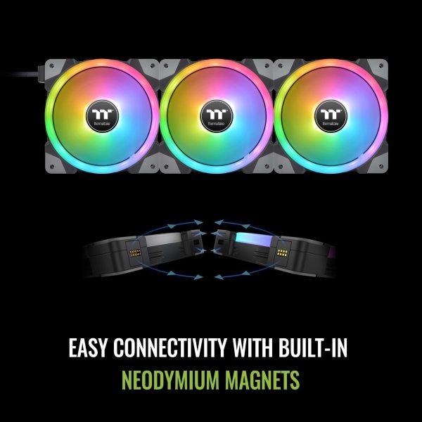 Thermaltake SWAFAN EX 12 RGB PC Cooling Fan, 3 Pack, 500 ~ 2000 RPM, Magnetic Connection, Reversable Blades, controller included, CL-F143-PL12SW-A