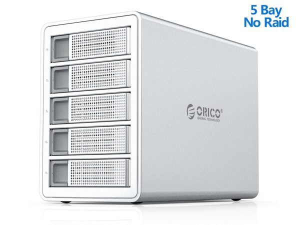 ORICO 5 Bay Raid Enclosure External Hard Drive Enclosure Case Support 90TB for 2.5/3.5 in HDD SSD Aluminum Hard Drive Docking Station for Enterprise Data Storage Built-in 150W Power With Raid - Silver,USB 3.0,Without RAID,5 Bay,5 Bay 3559U3