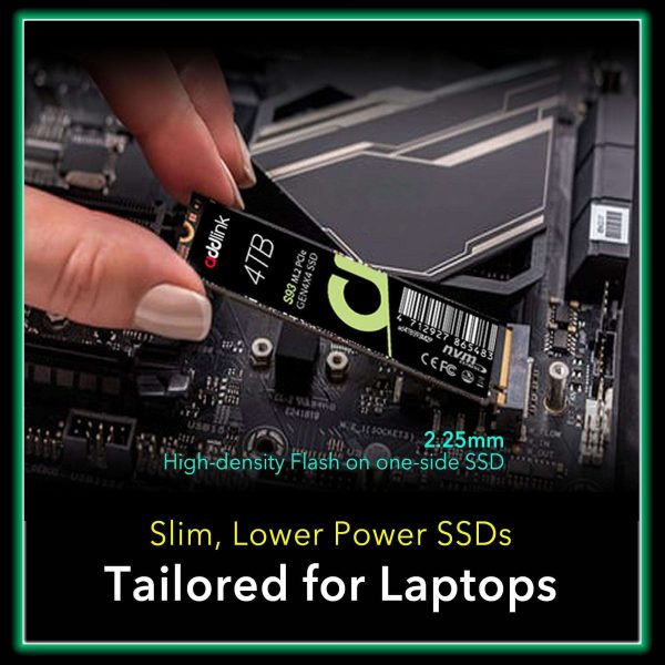 Addlink S93 4TB PCIe 4.0 NVMe SSD M.2 2280 Internal Solid State Drive, Read Speed up to 7400 MB/s, for Gamers and Creators- Dram-Less SLC Cache SSD