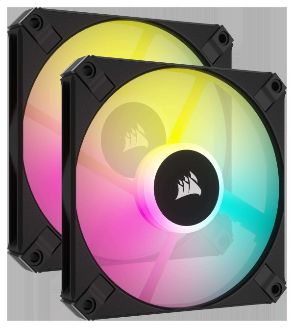 CORSAIR AF SLIM Series, AF120 RGB SLIM, 120mmx15mm Fluid Dynamic RGB Fan, Dual Pack with Lighting Node CORE