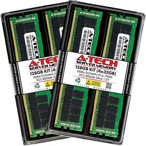 A-Tech 64GB (2x32GB) 2Rx4 PC4-17000R DDR4 2133 MHz ECC RDIMM Registered DIMM 288-Pin Dual Rank x4 Server & Workstation RAM Memory Upgrade Kit - 128GB (4 x 32GB)