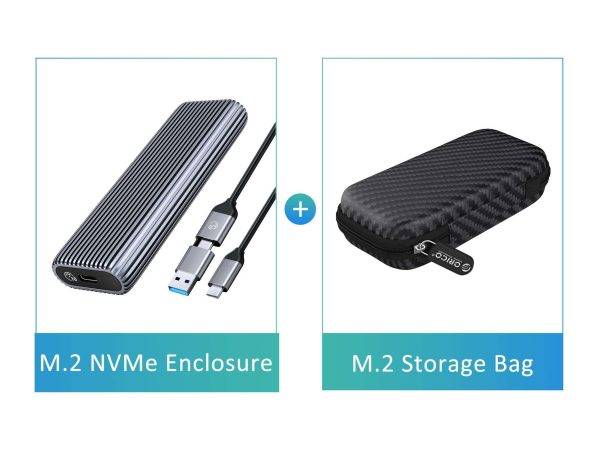 ORICO Dual M.2 NVMe SATA SSD Enclosure, USB C to M2 Adapter for M Key PCIe & B+M Key 2230/2242/2260/2280 M.2 SSDs,Tool-Free Installation Aluminum M.2 Reader Support Trim and UASP up to 2x4TB - Single SSD,1 Bay,M.2 NVME SSD,With Cover