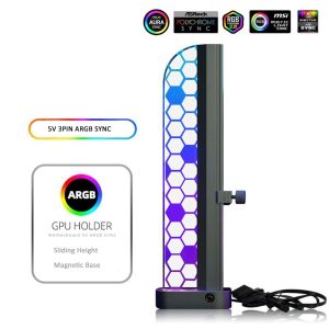 PANO-MOUNTS 5V 3-Pin ARGB Addressable RGB GPU Support Bracket Holder Sliding Height Adjustable Magnetic With Acrylic For Graphics and Video Cards White - Black