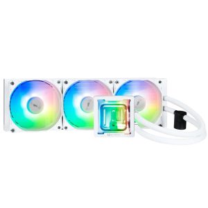 BitFenix Cube AIO ARGB CPU Liquid Cooler 240mm Radiator White, Intel LGA1700/AMD AM5 Ready, Innovative Pump with Lift of 1.8 M/high Efficiency 5500RPM/ Silent 15DB, High Quality Made in Taiwan - White,BFW-AIO-360-WW27A-RP,360mm Radiator