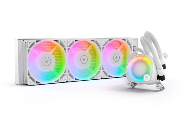 EK Nucleus AIO CR240 Lux D-RGB 240mm AIO Liquid CPU Cooler with EK FPT 120mm Fans - Compatible with latest Intel and AMD CPU sockets - LGA 1700 and AM5 - 3 Fan Slots (120 mm),White,Nucleus CR360 Lux White,Addressable RGB