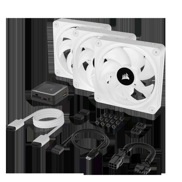 CORSAIR QX RGB Series, iCUE LINK QX120 RGB WHITE, 120mm Magnetic Dome RGB Fan, Starter  Kit