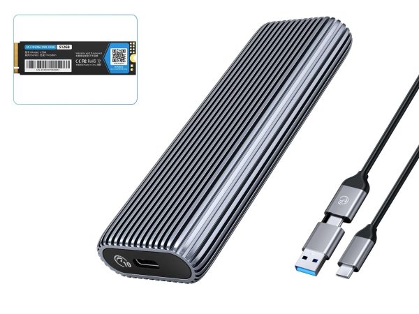 ORICO M.2 NVMe SSD 512GB PCIe Gen3. X4, NVMe 1.3 64L 3D NAND QLC Internal Solid State Drive 2280 with M.2 NVMe SSD Enclosure
