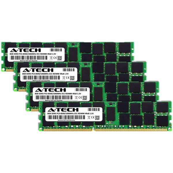 A-Tech 32GB (4x8GB) 4Rx8 PC3-8500R DDR3 1066 MHz ECC RDIMM 1.5V Registered DIMM 240-Pin Quad Rank x8 Server & Workstation RAM Memory Upgrade Kit