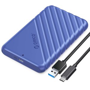 ORICO 2.5 inch External Hard Drive Enclosure USB3.0 to SATAIII 5Gbps HDD SSD Storage Case for 7mm 9.5mm SATA HDD SSD Max 6TB Support UASP protocols and TRIM - Blue,USB Type C,1 Pack