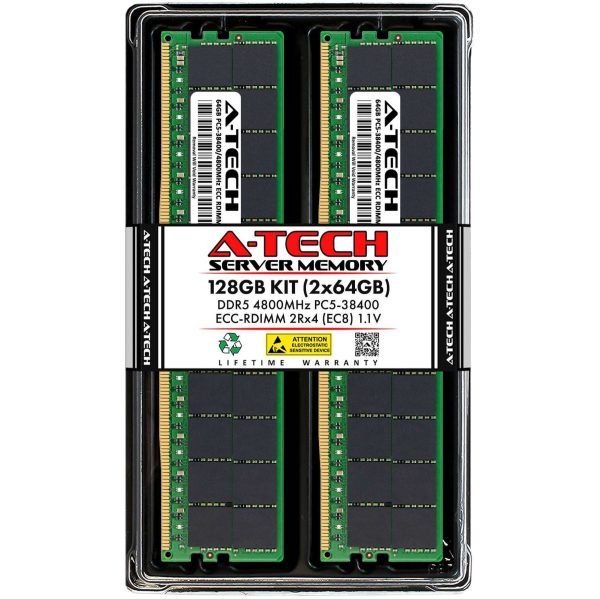 128GB (4x32GB) RAM for Dell PowerEdge T560, R660, R660xs, R6615, R6625, R760, R760xa, R760xd2, R760xs, R7615, R7625, R860, R960 | DDR5 4800MHz EC8 RDIMM PC5-38400 2Rx8 ECC Registered Server Memory Kit - 128GB (2 x 64GB)