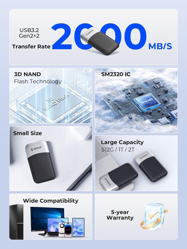 ORICO Taichi Portable SSD 2000MB/S External Solid State Drive 512GB USB 3.2 Gen2 Type- C PSSD