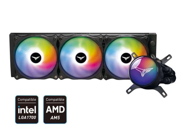 TEAMGROUP T-Force Siren GD360E AIO ARGB CPU Liquid Cooler 360mm, Compatible with AMD Ryzen AM5 / Intel LGA1700, All-in-One 4000 RPM Pump, Fan Speed 600-2000 RPM, White TB130602 - Black