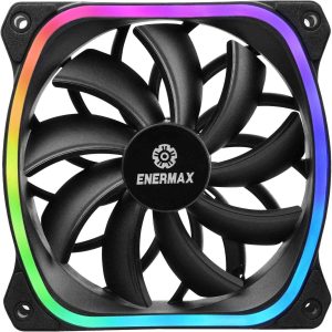 Enermax Squa RGB PWM 120mm Case Fan, Addressable RGB Sync Via Motherboard, Single Pack- White; UCSQARGB12P-W-SG - Black
