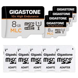 [10x High Endurance] Gigastone Industrial 8GB MLC Micro SD Card, Full HD Video Recording, Security Cam, Dash Cam, Surveillance Compatible 85MB/s, U1 C10, with Adapter [5-Yrs Free Data Recovery] - 40GB (8GB x 5),5-Pack