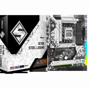ASRock X670E Steel Legend AM5 ATX Motherboard. 4xDDR5 slots, PCIE 5.0X16, AMD Cross Fire, QuadM.2 slots, Dual LAN ports 1GB and 2.5GB , WIFI-6E,7.1 HD audio, HDMI 2.1, DP 1.4 ports