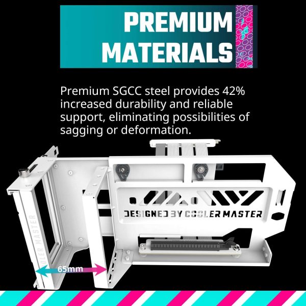 Cooler Master MasterAccessory Vertical Graphics Card Holder Kit V3 White with Premium Riser Cable PCI-E 4.0 x16 - 165mm, Compatibility PCIe 4.0 and older for E-ATX, ATX , Micro ATX Chassis (MCA-U000R-