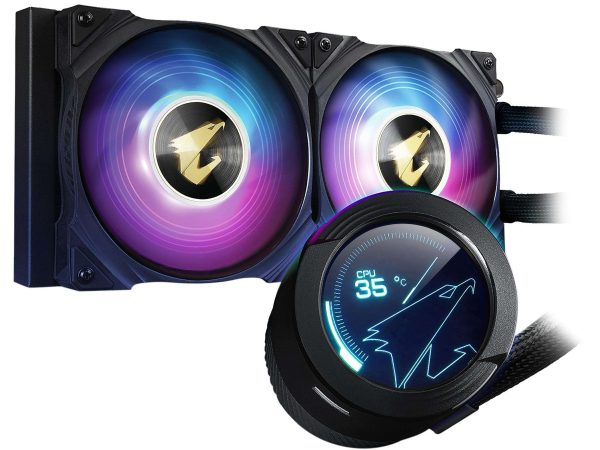 aorus waterforce x 360 aio liquid cpu cooler, 360mm radiator with 3x 120mm argb fans, adjustable circular lcd display with micro sd support and rgb fusion 2.0, gp-aorus waterforce x 360 - 2 Fan Slots (120 mm)