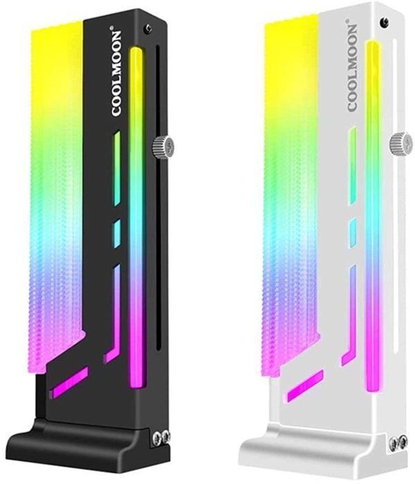Coolmoon cm-GH2 Vertical GPU Support Bracket Colorful 5V A-RGB Bracket Computer Graphics Video Card Stand GPU Holder, White