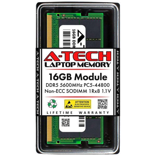 A-Tech 8GB DDR5 5600MHz SODIMM PC5-44800 Non-ECC Unbuffered CL46 1.1V 262-Pin SO-DIMM Laptop Notebook Computer RAM Memory Upgrade Module - 16GB,DDR5 5600 (PC5 44800),46